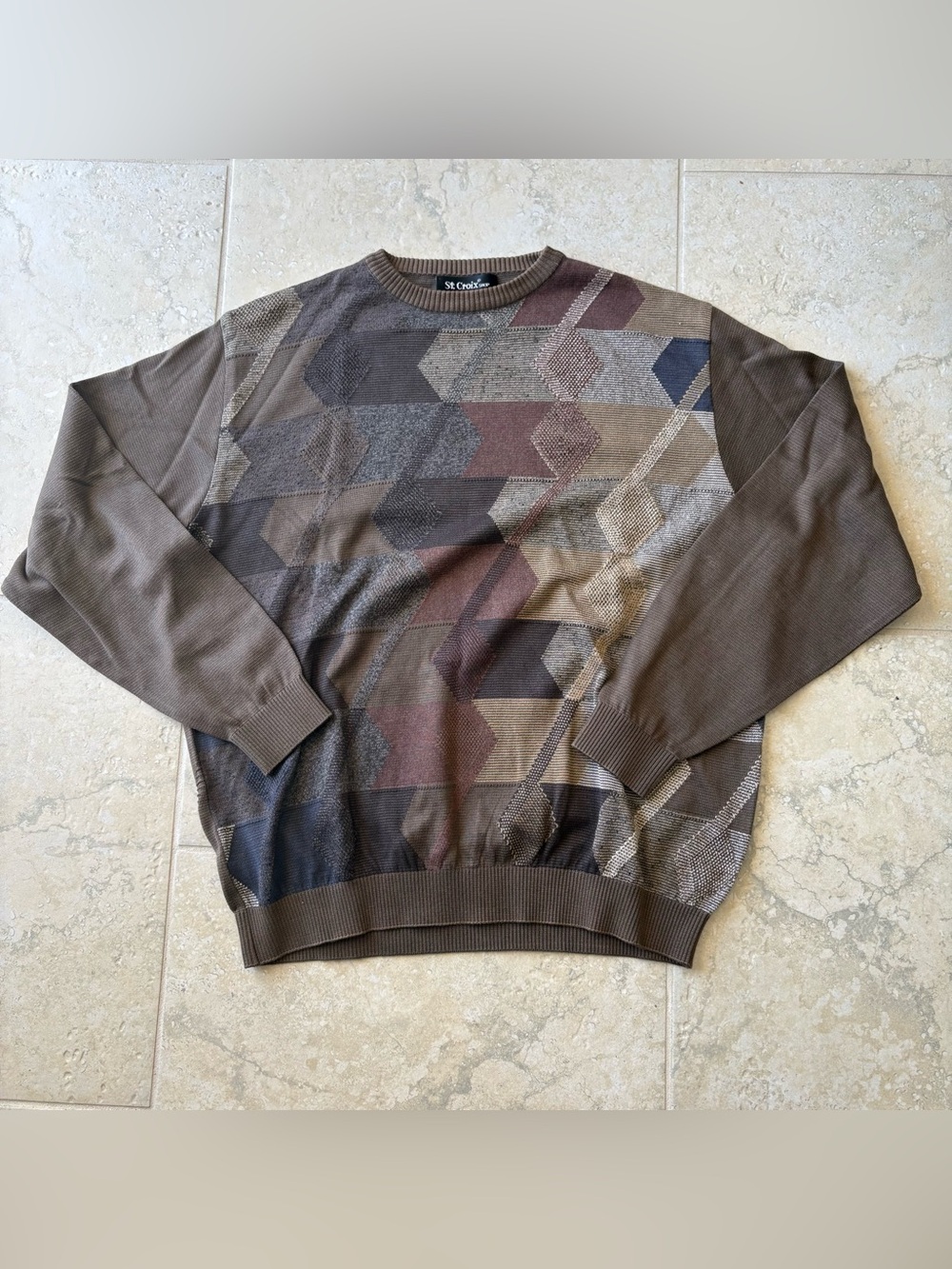 Men's Diamond-Pattern Crewneck Sweater in Brown